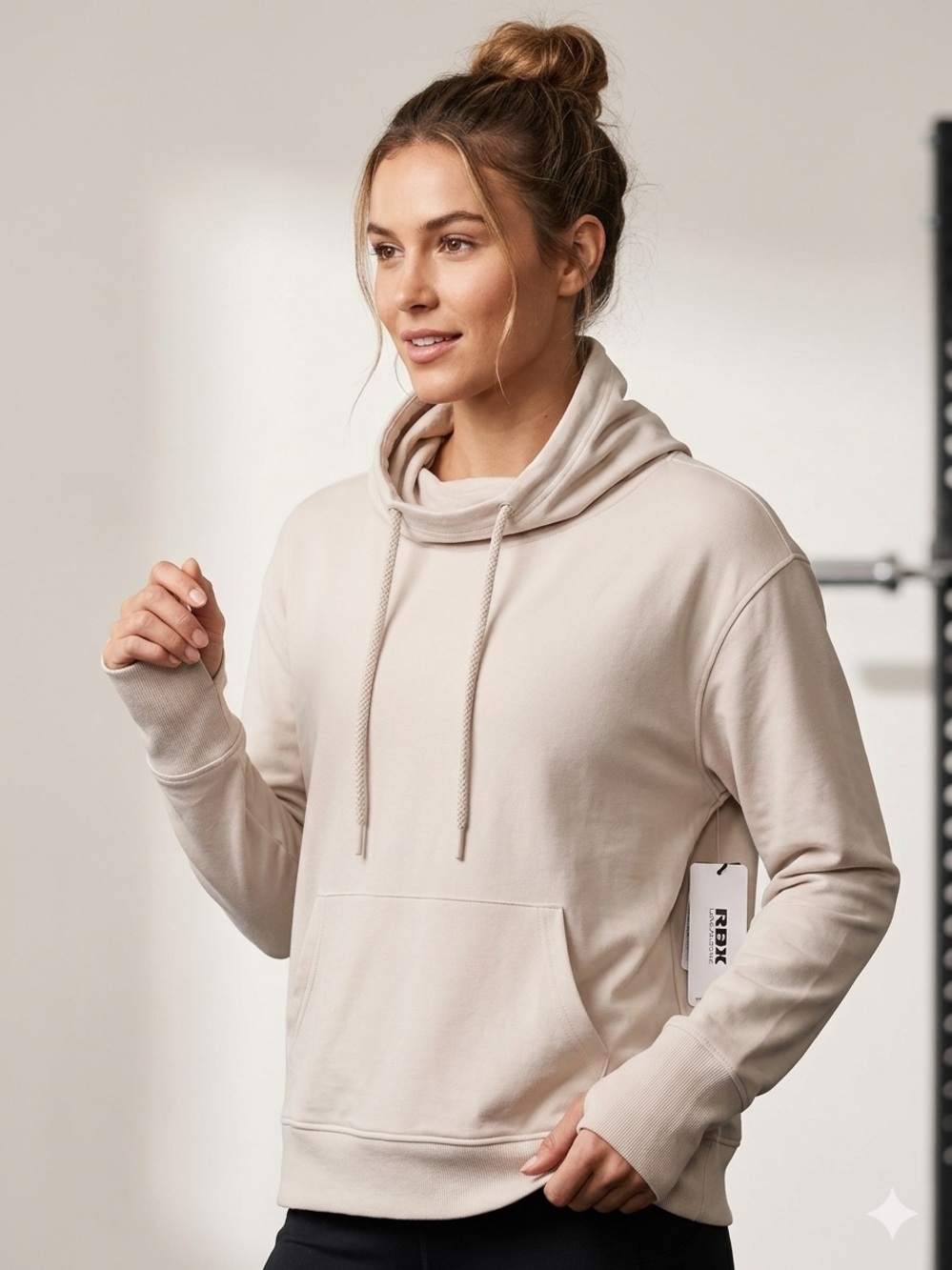 49. RBX Neutral Cowl Neck Hoodie in Light Beige